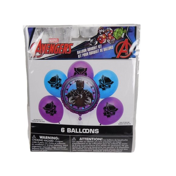 Birthday Party Supplies Marvel Black Panther Balloons Bouquet 6 - Picture 1 of 2